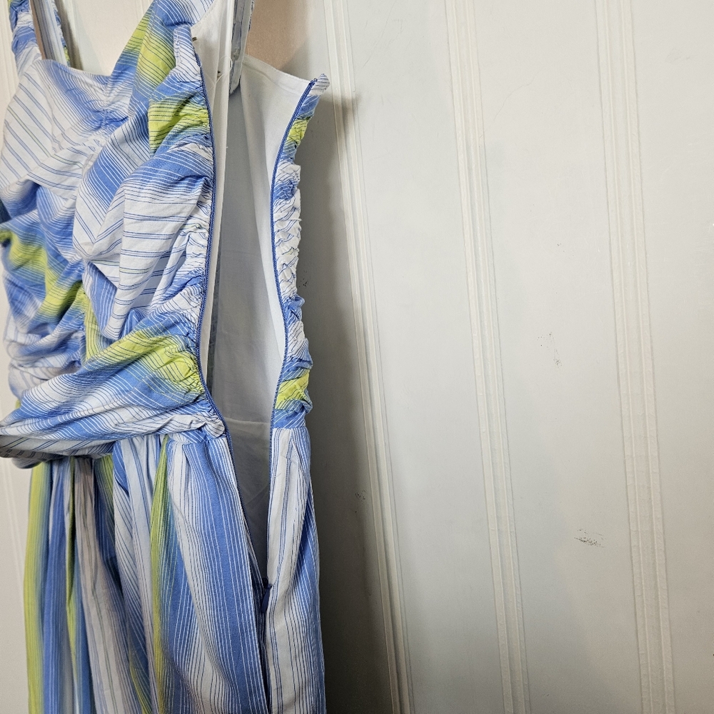 Anthropologie Maxi Dress L Blue Drop Waist Square Neck Pockets Sleeveless Cotton - Picture 11 of 15